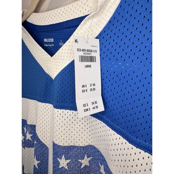 NWT Hollister Baggy Crop Fit Jersey Top #25 Red White Blue Patriotic Football Lg - Picture 5 of 6